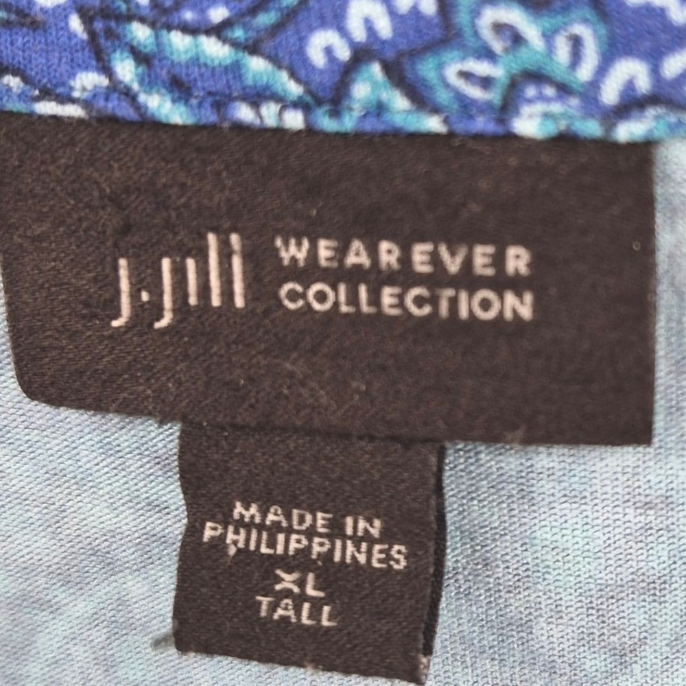 J. Jill Wearever Paisley Tunic Top XL Tall Blue Teal V-Neck 3/4 Sleeve Stretch - Picture 7 of 12
